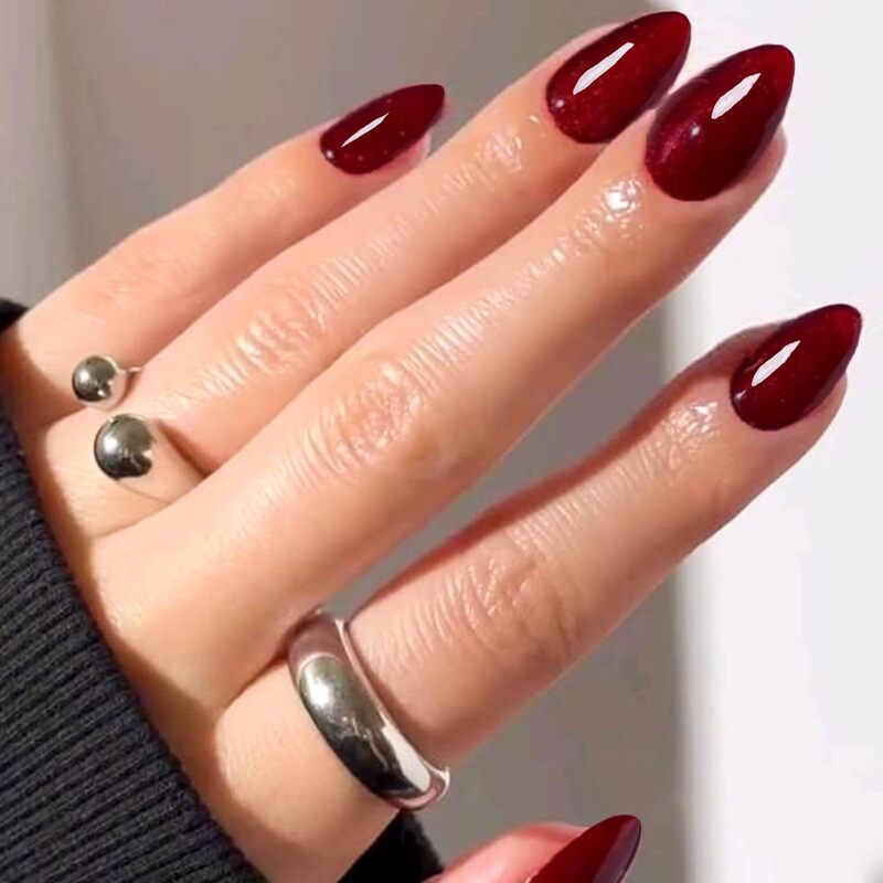 Wear Nail 30Pcs Dark Red Nails Short Almond Detachable Fake Nails Nails