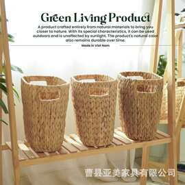 跨境葫芦草编织垃圾桶家居玄关儿童玩具收纳篮卧室脏衣篓卫生纸篓