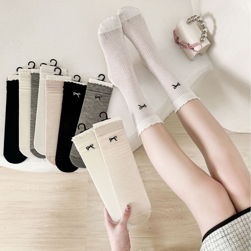 Women's Layered Socks with Bow Embroidery, Mid-Calf Socks, Academy Style Mesh Socks, Jk Ballet Style Socks, Sweat-Absorbing, 2025 Thin Version Women's Layered Socks with Bow Embroidery, Mid-Calf Socks, Academy Style Mesh Socks, Jk Ballet Style Socks, Sweat-Absorbing, 2025 Thin Version