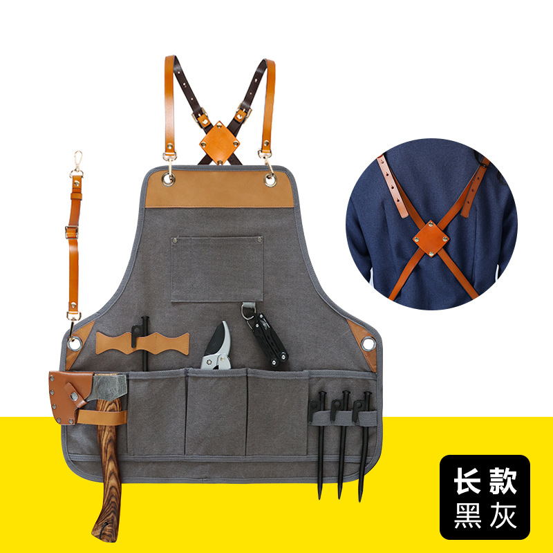 Delantal de lona engrosada transfronteriza PU delantal de cuero suave peluquería tienda de té de leche ropa de trabajo electricista herramientas de carpintería delantal