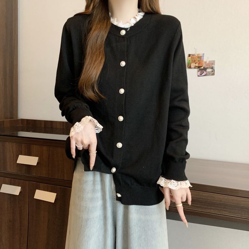 プラスサイズの女性のレース長袖 Tシャツ女性のための春と秋 2025 新しいファット mm ルーズ痩身ボディカバーボトリングシャツ|undefined