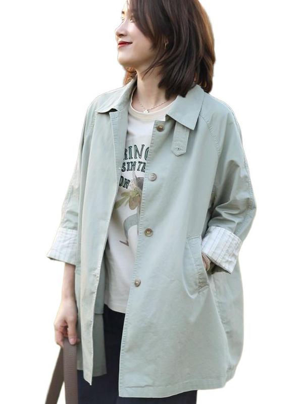 中长款风衣女通勤简约气质百搭单排扣翻领2025春秋季新款衬衫外套|undefined