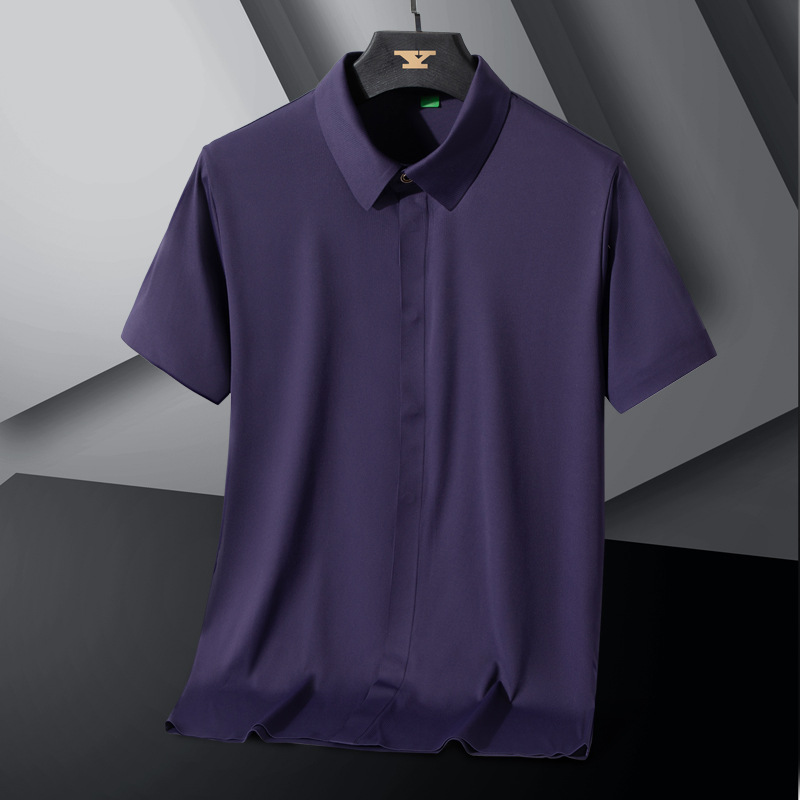 Camisas de manga corta de seda de hielo para hombres de negocios sin marcas sin escaldar chaqueta de verano delgada de secado rápido sin marcas prensado chaqueta al por mayor