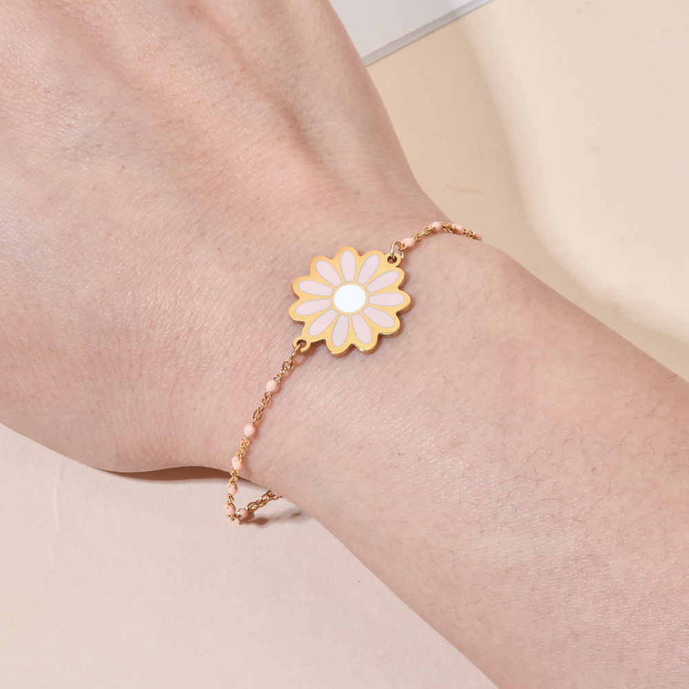8g Weight Sweet Daisy Stainless Steel Enamel Plating Bracelets