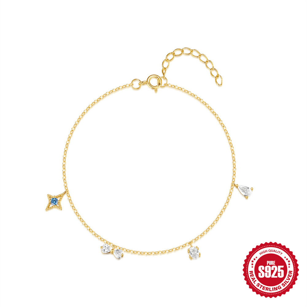 Pulsera geométrica de combinación de estrella de cuatro aristas simple y versátil s925 de uso diario de gota de agua/lazo/cuatro aristas