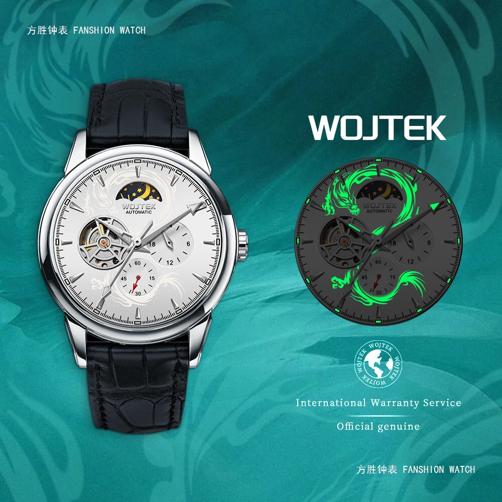 Wojtek Qinglong Pattern Dial Men's Mechanical Watch Cross-Border Popular Luminous Waterproof Fully Automatic Mechanical Watch Men's Watch