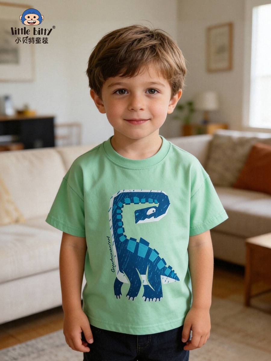 Cross-Border Supply 26 Years of Experience in Spring and Summer Children's Short-Sleeve T-Shirts with Cartoon Animal Prints, Round Neck, Boys' Casual Fashion Tops