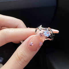 簡約個性樹枝纏繞鋯石戒指女開口ins個性手飾小眾設計高級感指環