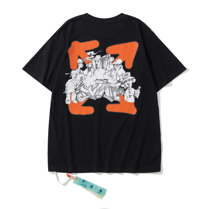 トレンディな漫画落書き油絵矢印半袖男性と女性ルーズカップル OFW 純綿半袖 Tシャツ夏 mk ゼブラ|undefined