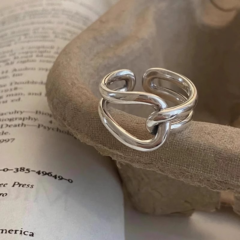 幾何学的な線の交差指輪の女性の冷たい風のシンプルなファッションS925銀メッキの口の指リングins風の指の指輪