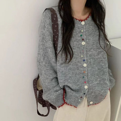 韩系甜美慵懒风趣味纽扣毛衣外套女2025秋季新款宽松减龄针织外套