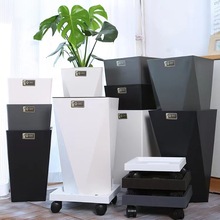 北欧现代花盆创意简约特大号落地盆客厅绿植底轮托盘仿水泥盆批发