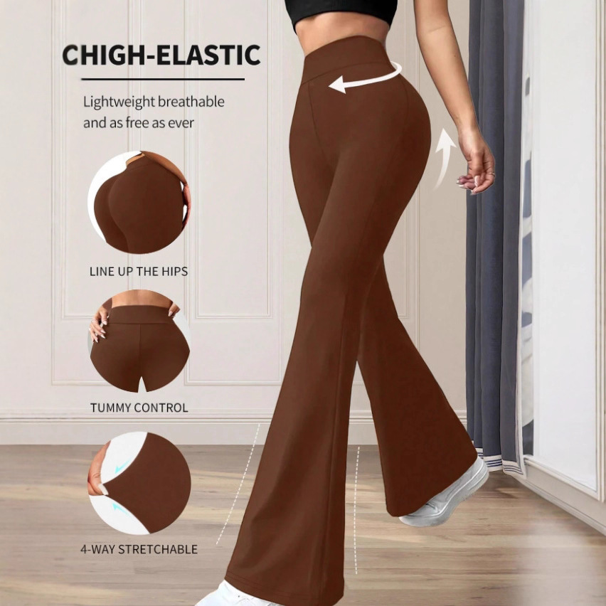 High-Waisted Yoga Pants For Women – Stretchy Flared Leggings, Seamless Workout & Lounge Pants (Black/Grey/Caramel)_ecoleips.com