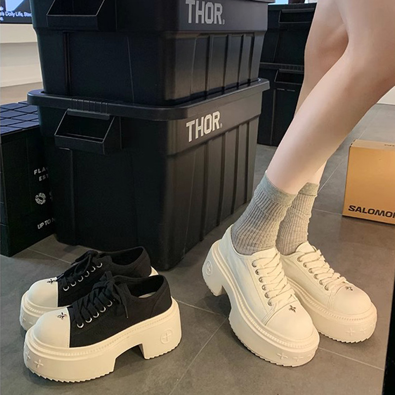 Grava madre en el otoño en la esquina de Nathan Road ~ 8cm de fondo grande cabeza redonda de fondo grueso zapatos de lona casuales para mujeres