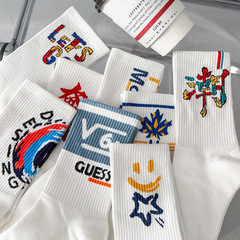 Cross-border student movement couple basketball socks foreign trade wholesale cotton socks spring and autumn white knee-high socks men's style