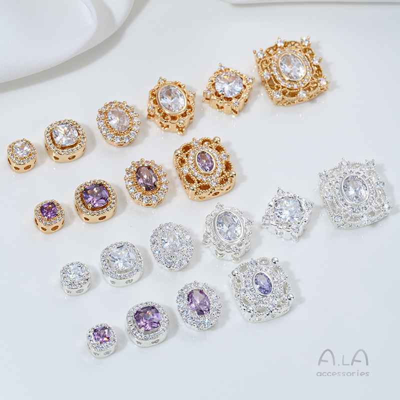 Wholesale 14K Gold-Plated Silver-Plated Zircon Round Water Drop Porous Loose Beads DIY Bracelet Necklace Jewelry Accessories