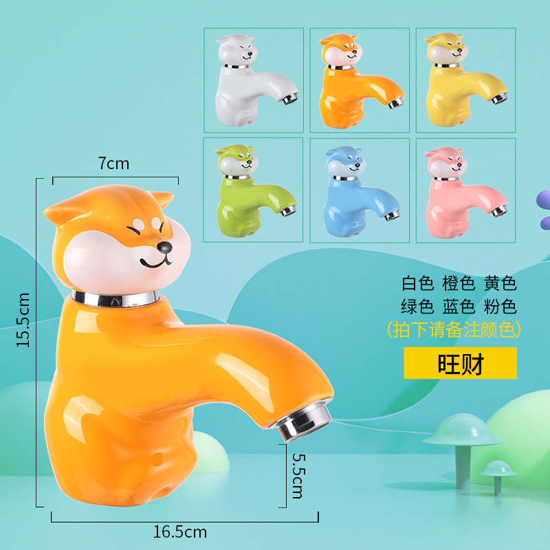 Grifo de cerámica creativo con diseño de dibujos animados para niños, lavabo con filtro ecológico, grifo de agua fría y caliente