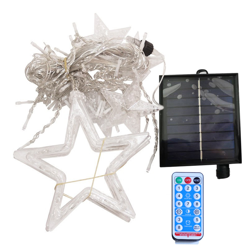 Solar LED estrella cortina luz Luna ins habitación decorativa luz al aire libre patio solar estrella Luna luz cadena