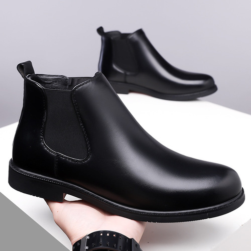Autumn and winter fleece-lined Martin boots for men, wear-resistant work boots, rubber outdoor hiking boots in large sizes 38-4.