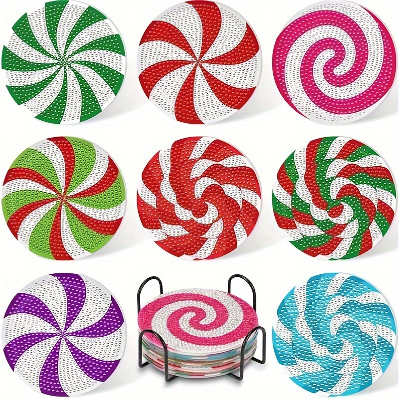 Ventas transfronterizas calientes de 8 piezas de conjunto de cojín de taza de arte de diamante, con soporte, pequeño conjunto de pintura de diamante, adecuado para adultos