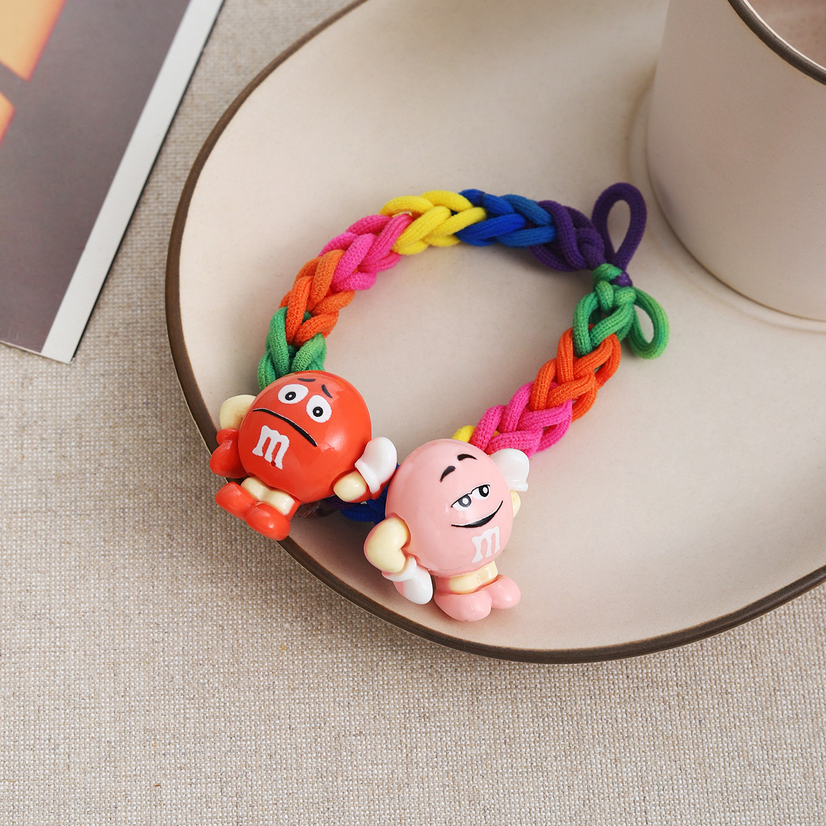 Tejido m bean Sweetheart linda chica alta elástica arco iris anillo para el cabello cuerda para la cabeza 2025 nueva banda elástica duradera para mujer