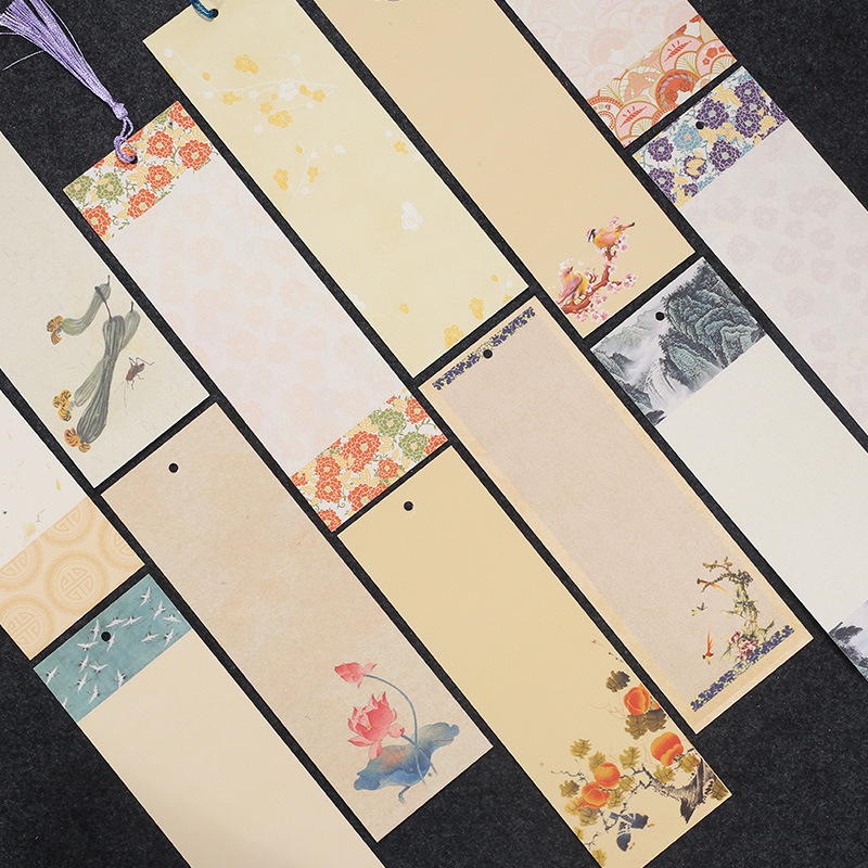 Tanqi Cultural and Creative Rice Paper Bookmark Student Brush Handwritten Note Card Chinese Style Handmade DIY Bookmark Paper with Tassel
