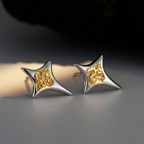 E1280 Minority Designer Starlight Dual Color Earrings Wholesale S925 Pure Silver Fashion Trendy Earrings for Women Cool Style