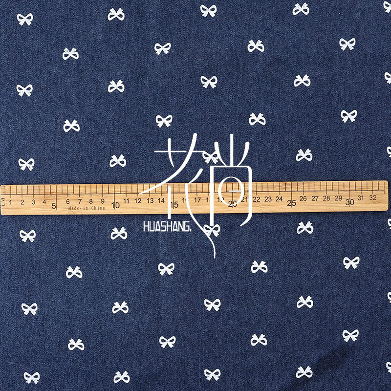Denim cloth with bow, trousers, elastic dress