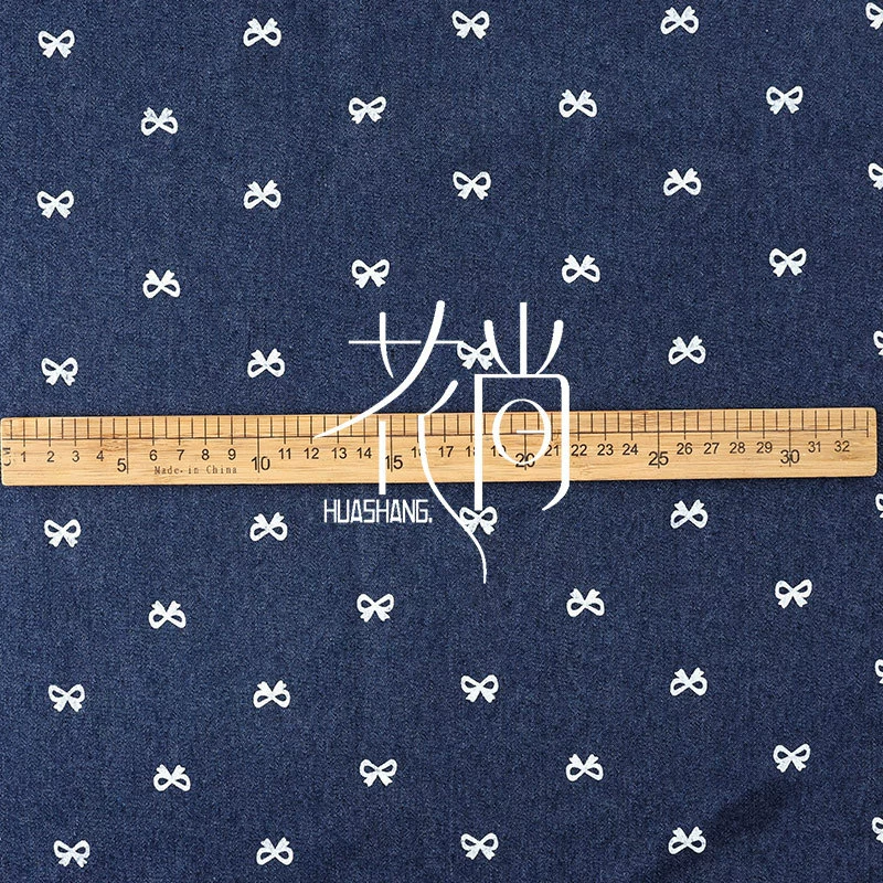 Denim cloth with bow, trousers, elastic dress