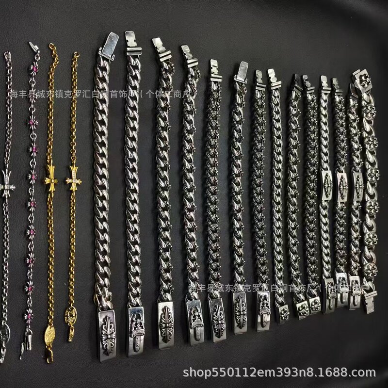 CH Chao Brand Vintage Crow Hand Chain Dice Scout Flower Cross Flower with Diamond Gold Thai Silver Fine Insert Wholesale