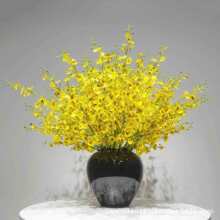 仿真黄色跳舞兰装饰居假花迎春花绢花新中式酒店摆设工艺品摆件