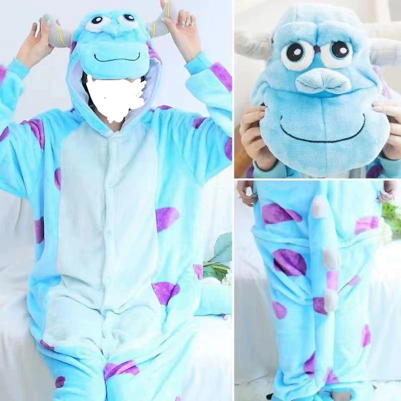 Осенне-зимняя милая детская одежда для мультфильмов Комбинезон Синяя корова Домашняя Одежда для животных Толстые пижамы Фланелевые пижамы