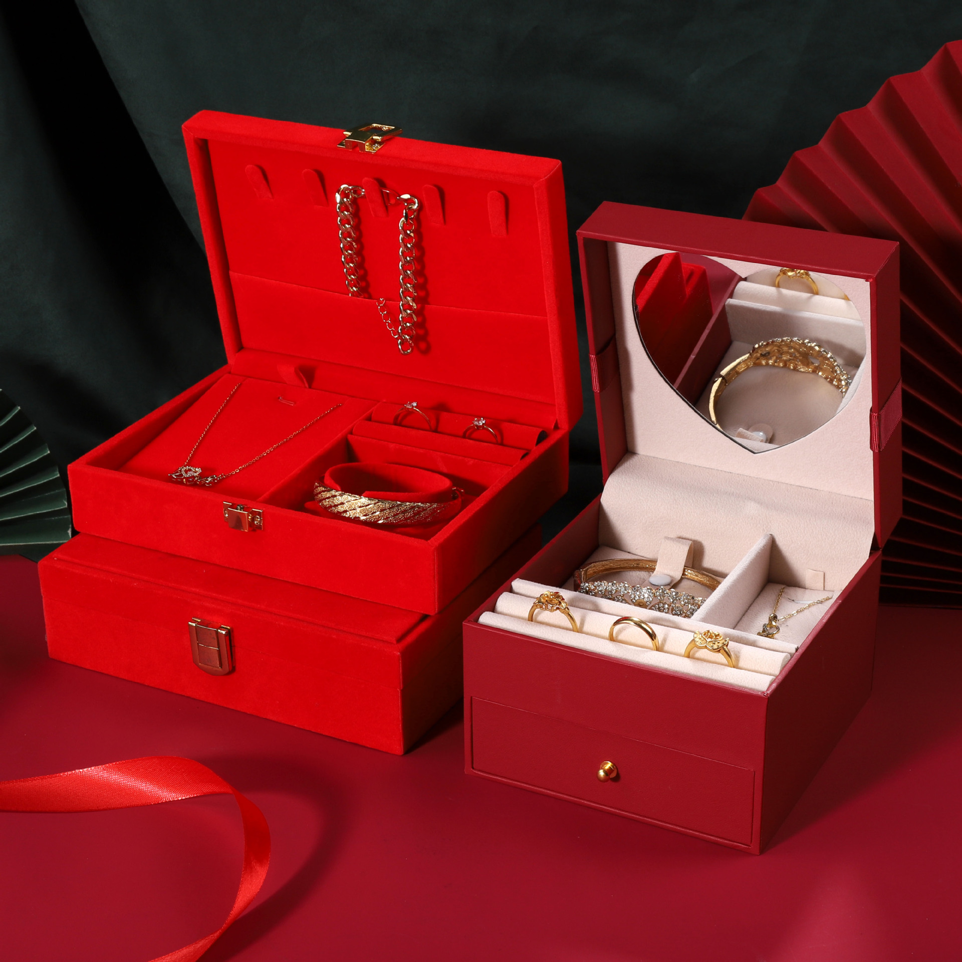 Caja de joyería de oro de compromiso festivo, pendientes de joyería, caja de anillo, collar de alta calidad, caja de embalaje de joyería de hardware