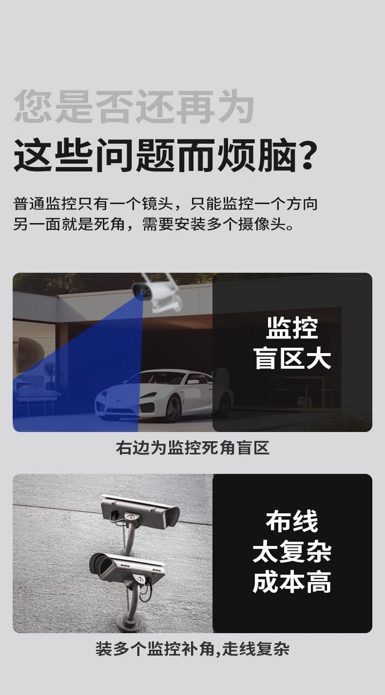 High-definition camera 360-degree panoramic view without blind spots, outdoor wireless home, mobile phone remote three-screen Specification drawing