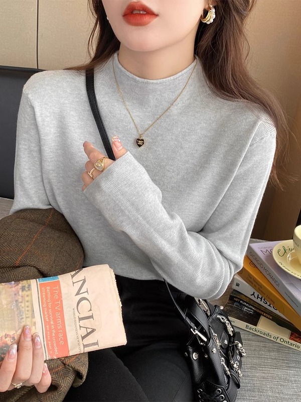 浅粉色半高领打底衫女内搭2025秋冬季新款设计感毛衣修身针织上衣|undefined