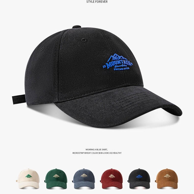 Mountain embroidery · American Western peaked cap spring and autumn soft top baseball cap couple ink outdoor camping hat