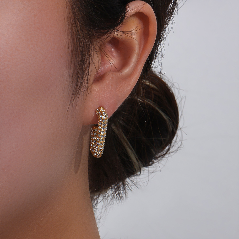 Plating, Metal Design Fashion Geometric Plating Metal 304 Stainless Steel Zircon 18K Gold Plated Earrings