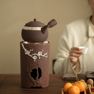 stoneware side round drum pottery pot for tea suit ceramic charcoal fire alcohol lamp warm tea stove outdoor roast milk tea set