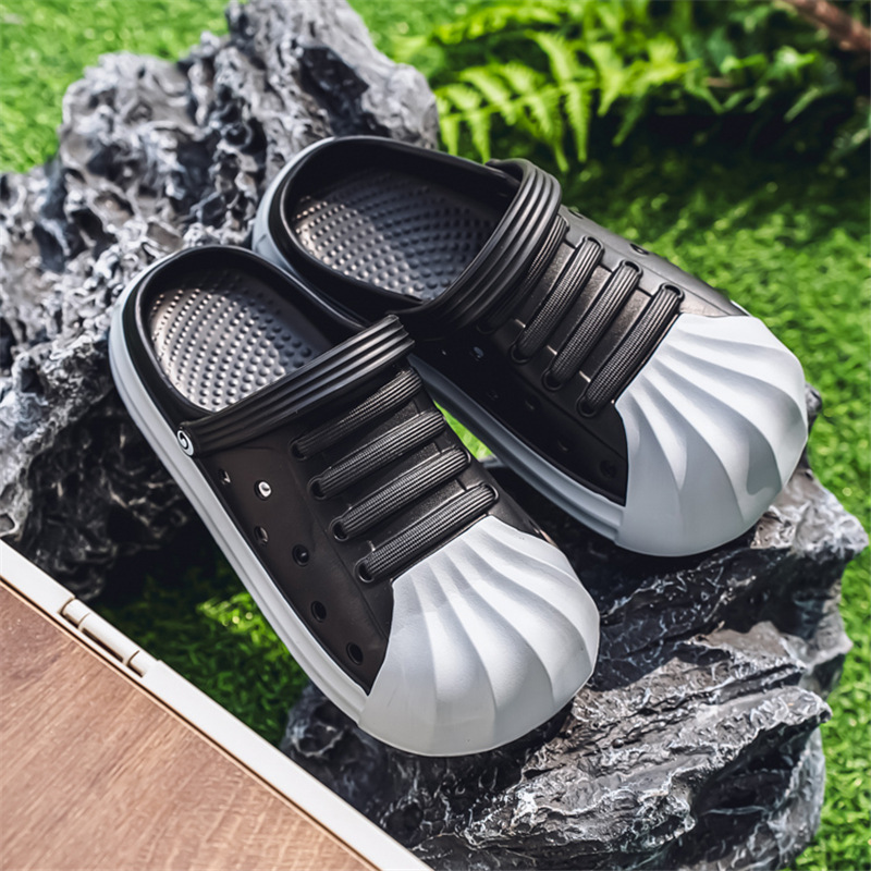 Zapatos con agujeros, ropa exterior antideslizante y transpirable de verano para hombres, zapatillas deportivas Baotou, sandalias de playa para jóvenes de doble uso para conducir