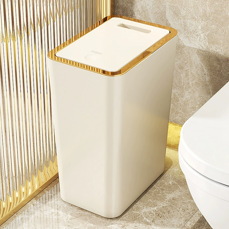 Plastic Trash Can, Crimp-Lid PP Bin, 10.5L & 15L Options, Slim Home Style