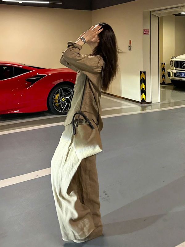 老钱风亚麻衬衫套装女夏季慵懒宽松时尚高端棉麻防晒衣长裤两件套|undefined