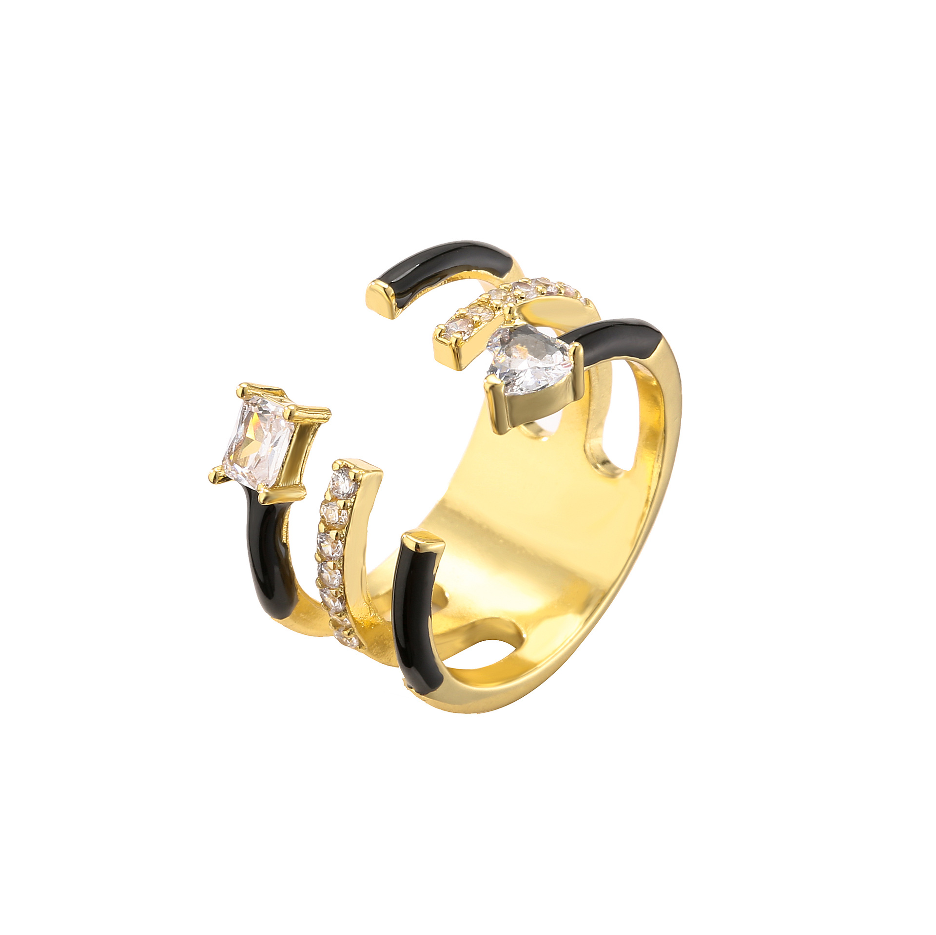 Fashion Round Copper Plating Inlay Zircon Open Ring 1 Piece