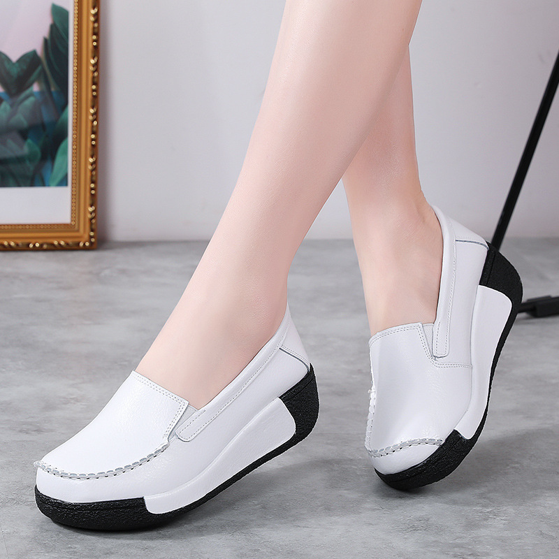 春季百搭韩版休闲单鞋女厚底增高坡跟摇摇鞋一脚蹬松糕鞋妈妈鞋