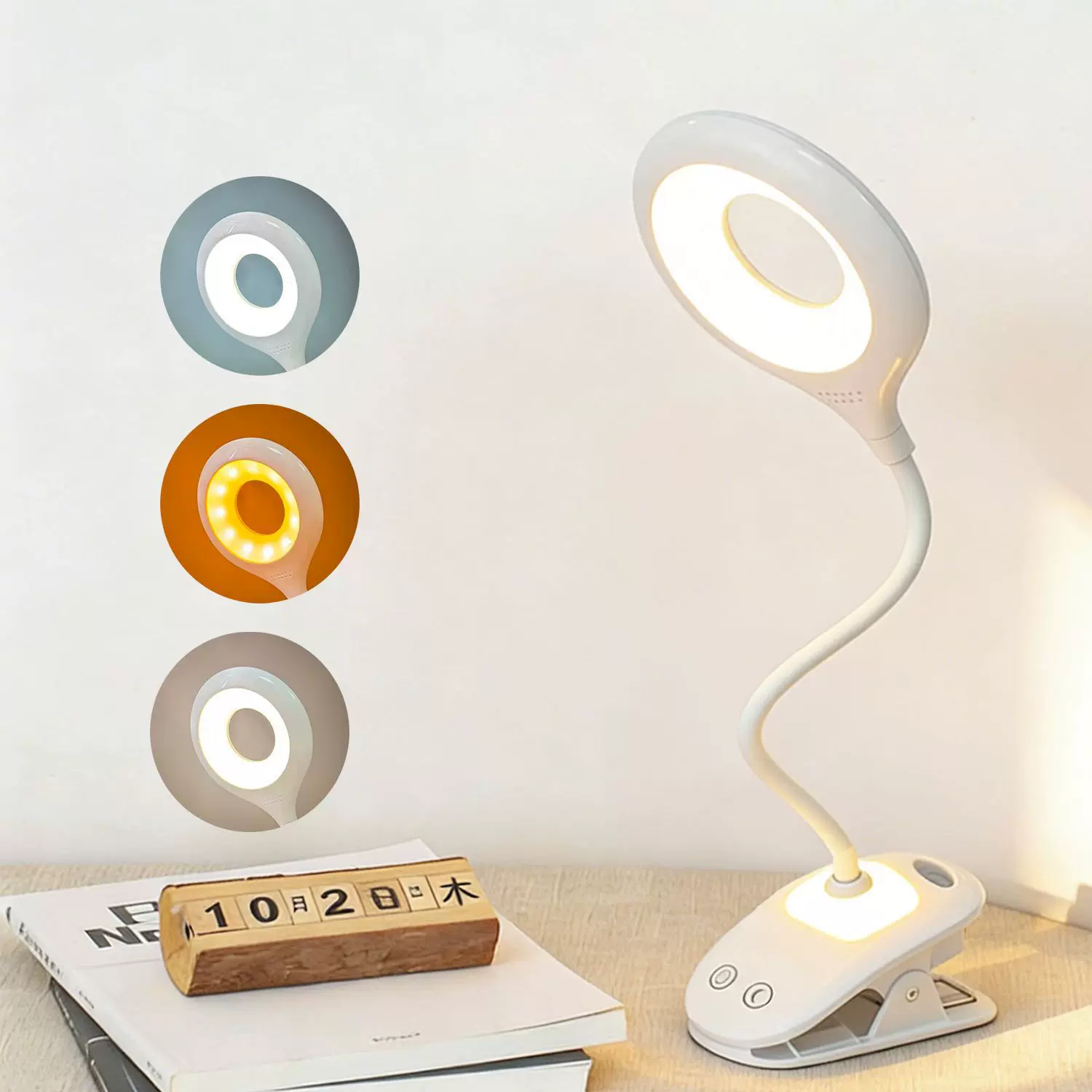 跨境LED读书台灯护眼夹子灯USB充电触摸可调光氛围灯夜灯学习灯