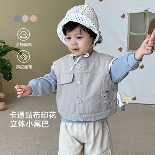 Children's Patch Vest 2025 New Autum Girls Stereo Tail Single-Breasted Top Fashionable Pure Color Autum Clothing Trend
