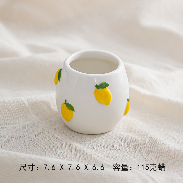 Suministro transfronterizo de nuevos patrones de frutas de cerámica aromática taza de cera dibujada a mano simple contenedor de velas frescas