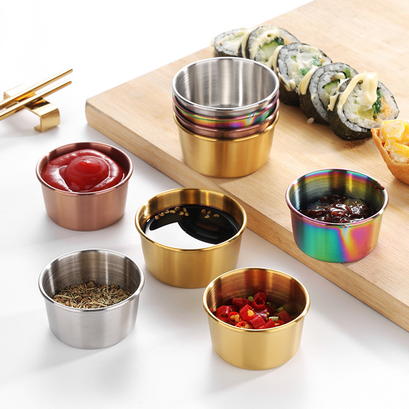 304 Stainless Steel Dipping Cup, Golden Sauce Cup, Seasoning Dish, Household Salad Tomato Sauce Dipping Cup, Durable