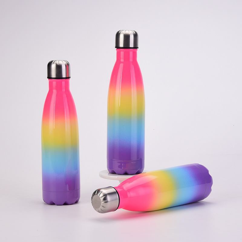 New Gradient Color Rainbow 500ml Double-layerd Stainless Steel Portable Sports Water Bottle display picture 1