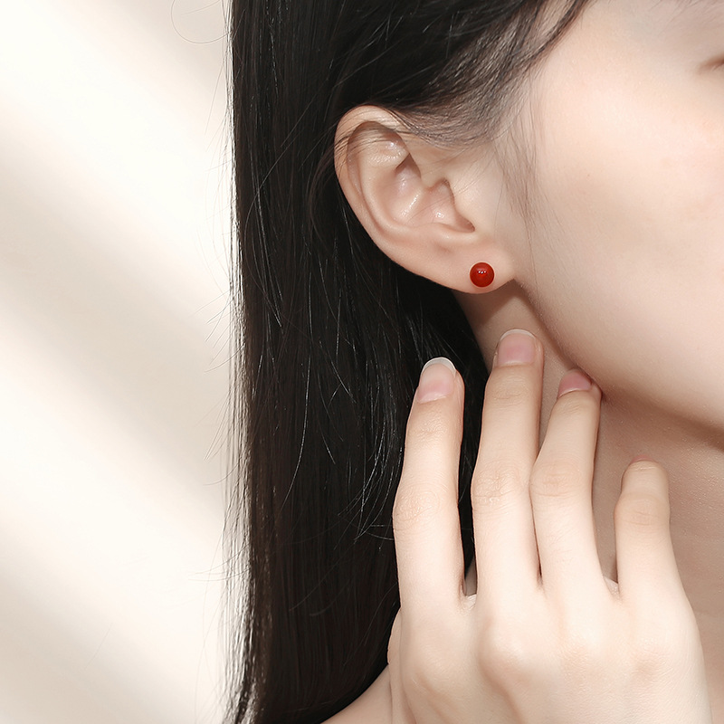 Pendientes de plata esterlina 925 Corea del Sur nicho diseño cuentas redondas pendientes de alto grado de las mujeres simples 925 pendientes al por mayor