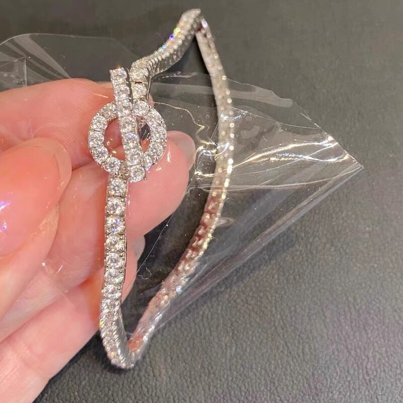 Non-fading sterling silver double T Open Diamond small Q full diamond bracelet men's and women's chic all-match elegant light luxury Platinum Plated